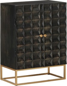 vidaXL fekete tömör mangófa és vas tálalószekrény 55 x 34 x 75 cm