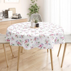 Goldea pamut asztalterítő - rózsaszín sakura virágok - kör alakú Ø 100 cm