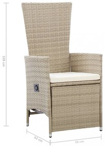 2 db bézs dönthető háttámlás polyrattan kerti szék párnával