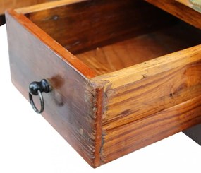 tömör újrahasznosított fa fiókos dohányzóasztal 90 x 45 x 35 cm