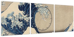 Kép - Katsushika Hokusai, Under the Wave off Kanagawa, reprodukciók (órával) (90x30 cm)