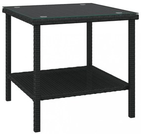 fekete polyrattan és edzett üveg kisasztal 45 x 45 x 45 cm