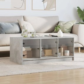 betonszürke dohányzóasztal üvegajtókkal 102 x 50 x 42 cm