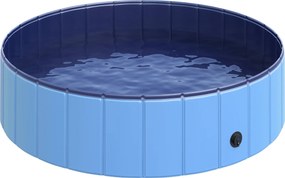 PawHut Összecsukható Kutyakád Kutyamedence Kutyús Swimming Pool Vízmedence Kutyák és Macskák Számára Műanyag+Fa Kék Ø120 x H30 cm | Aosom