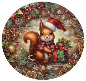 Karácsonyi mókusos műanyag  dekor kerek tálca - 33 cm