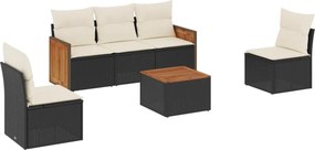 vidaXL 6 részes fekete polyrattan kerti ülőgarnitúra párnákkal