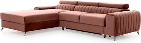 Rózsaszín bársony kinyitható-tárolóhelyes sarokkanapé (bal oldali-heverő résszel) Grayson – ELTAP