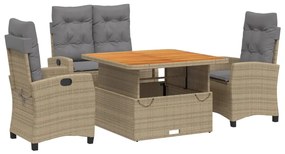 vidaXL 4 részes bézs polyrattan kerti étkezőgarnitúra párnákkal