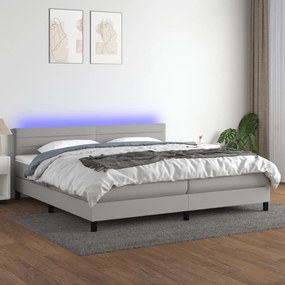 világosszürke szövet rugós és LED-es ágy matraccal 200x200 cm