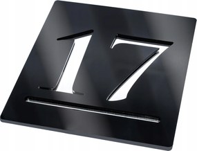 Házszámtábla Modern 3D Fekete Fényes Ezüst Tükör