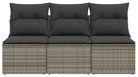 3 személyes szürke polyrattan kerti kanapé párnával