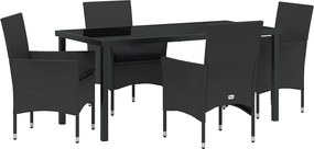 vidaXL Kert étkező szett párnával 5 pcs Fekete polirattan
