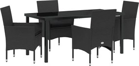 vidaXL Kert étkező szett párnával 5 pcs Fekete polirattan