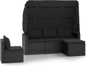 vidaXL 4 részes fekete polyrattan kerti ülőgarnitúra párnákkal