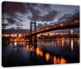 Vászonkép Híd Város Éjszaka Folyó Felhők Hálószoba Nappali Vászon 120x80