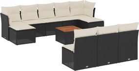 vidaXL 11 részes fekete polyrattan kerti ülőgarnitúra párnákkal