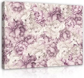 Vászonkép 100x75 Bazsarózsa virágok rügyek rózsaszín fehér finom pasztell botanika