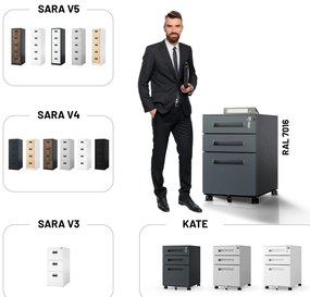 KATE görgős konténer íróasztal alá – 390 x 600 x 500 mm, antracit színű