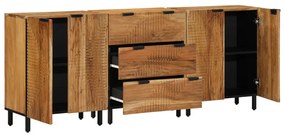 3 részes oldalszekrény barna 60x33x75 cm tömör akácfából
