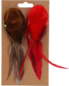 Madár csipeszen, 2 db-os szett, barna / piros, 17 x 5,5 x 4,5 cm