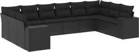 vidaXL 10 részes fekete polyrattan kerti ülőgarnitúra párnákkal