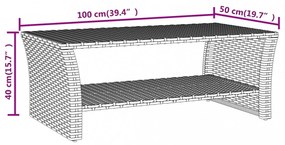 fekete polyrattan dohányzóasztal 100 x 50 x 40 cm