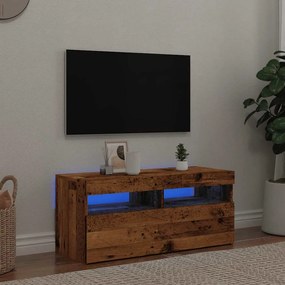 antik fa színű szerelt fa TV-szekrény LED-ekkel 90x35x40 cm