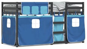 kék tömör fenyőfa emeletes ágy függönyökkel 90 x 200 cm