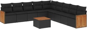 vidaXL 10 részes fekete polyrattan kerti ülőgarnitúra párnákkal