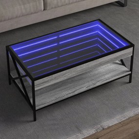 Szürke sonoma végtelen hatású LED-es dohányzóasztal 90x50x38 cm