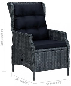 sötétszürke dönthető háttámlás polyrattan kerti szék párnákkal