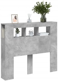 betonszürke szerelt fa LED-es fejtámla 120x18,5x103,5 cm