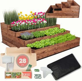 Zöldségtartó fa láda virágtartó lépcsőzetes ágyás impregnáló 45x120x120