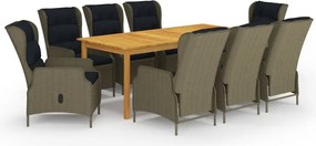 vidaXL 9 részes barna kerti étkezőgarnitúra