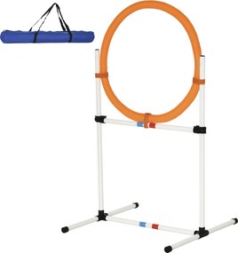 PawHut Kutyaképző Készlet Springer Gyűrű Háziállatok Agilitás Képzéshez Hordozható PE Fehér + Narancs 74,5 x 66 x 91 cm | Aosom