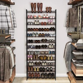 Egymásra rakható 12 szintes cipőtartó, állítható cipőspolc, fekete