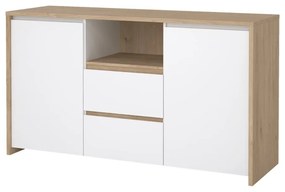 Fehér-natúr színű komód tölgyfa dekorral 149x84x48 cm Next – Tvilum