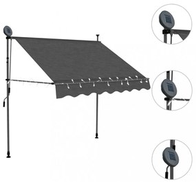 antracitszürke kézzel kihúzható LED-es napellenző 150 cm