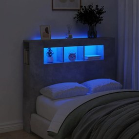 betonszürke szerelt fa LED-es fejtámla 120x18,5x103,5 cm