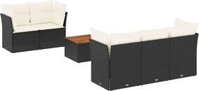 vidaXL 6 részes fekete polyrattan kerti ülőgarnitúra párnákkal
