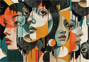 Fotótapéta Flizelin Fal a Hálószobába Színes arcok 312x219 Ragasztó