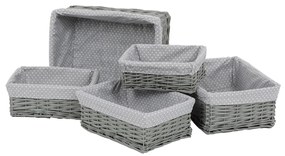 Szürke fonott kosárszett szövettel, 5 db, 5 méretben, 48 x 18 x 37 cm