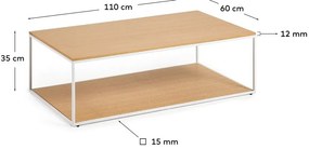 Világos natúr színű dohányzóasztal tölgyfa dekoros asztallappal 60x110 cm Yoana – Kave Home