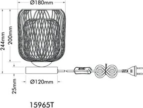 Globo 15965T Asztali lámpa, matt homokszínű fém, matt homokszínű/fehér fémfonat, fehér PVC kábel, billenőkapcsoló a kábelen, ø: 180mm, M: 245mm, kábelhossz 1500mm, 1x E27 40W 230V izzó nélkül