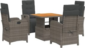 vidaXL 5 részes szürke polyrattan kerti étkezőgarnitúra párnával