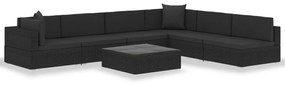 7 részes fekete polyrattan kerti társalgószett párnákkal