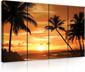Vászonkép 120x80 Trópusi naplemente pálmafák óceán tenger tengerpart paradicsom nyugalom