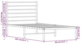 fehér fém ágykeret fejtámlával 80x200 cm