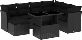 vidaXL 8 részes fekete polyrattan kerti ülőgarnitúra párnákkal