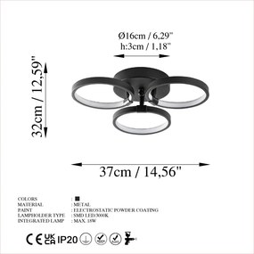 Halka-13310 fekete fém LED függőlámpa, 37 x 32 cm